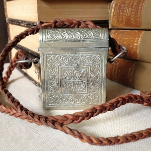 Silber Kartenhülle Leder Trageriemen Chatelaine Style Hülle