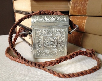 Étui à cartes en argent Bracelet de transport en cuir Étui de style chatelaine