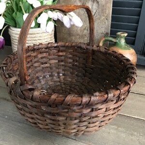 Antique Rustic Basket, Bentwood Handle, Willow Wicker Flower Basket, Farmhouse, Farm Table image 6