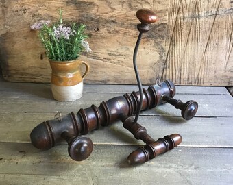 Rustic French Coat Hook, Faux Bamboo, Wood Hat Rack, Iron, Traditional French Farmhouse Decor