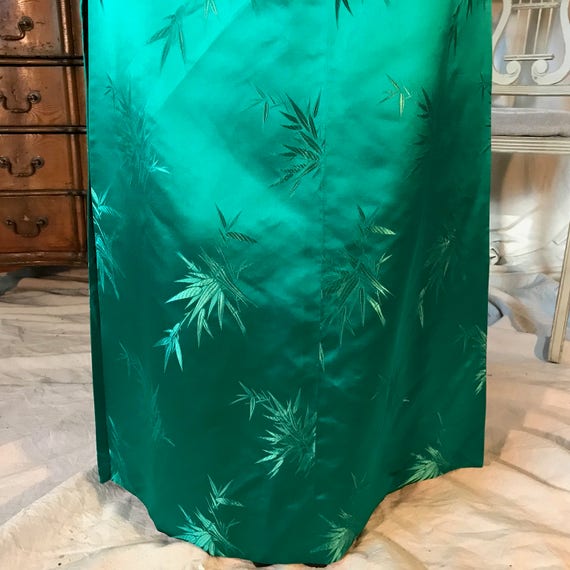 1960s Silk Damask Kimono Dress, Bamboo Leaf, Emer… - image 9