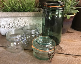 French Le Parfait Preserve Jars, French Mason Canning Glass Pots, French Cuisine, Country Farmhouse, 2 Available