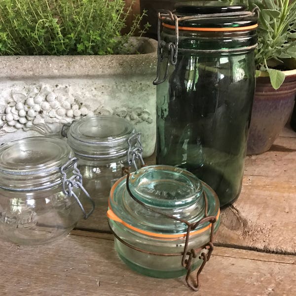 French Le Parfait Preserve Jars, French Mason Canning Glass Pots, French Cuisine, Country Farmhouse, 2 Available
