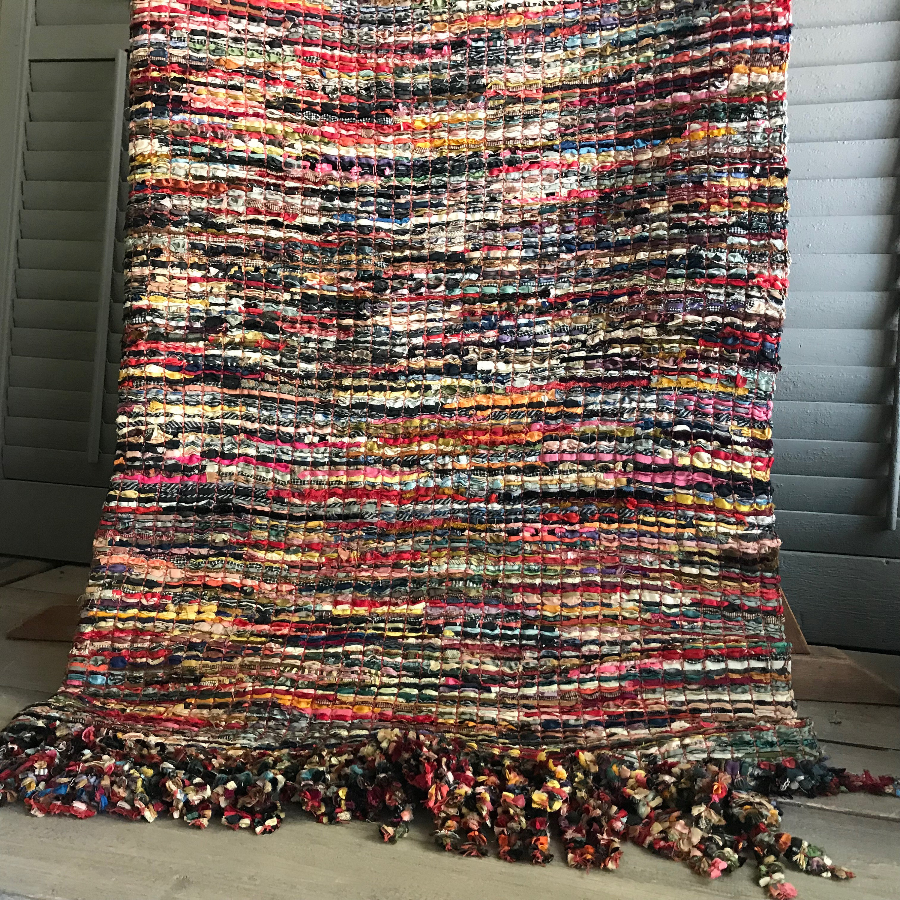 Folk Art Rag Rug, Hand Hooked Area Rug, 106 X 49, Wall Hanging ...