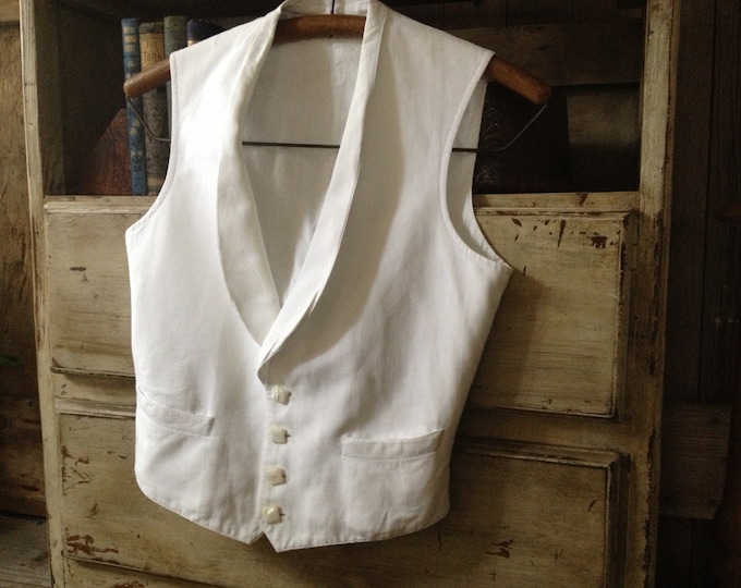 Mens White Waistcoat Vest Button Front Textured White Cotton Etsy