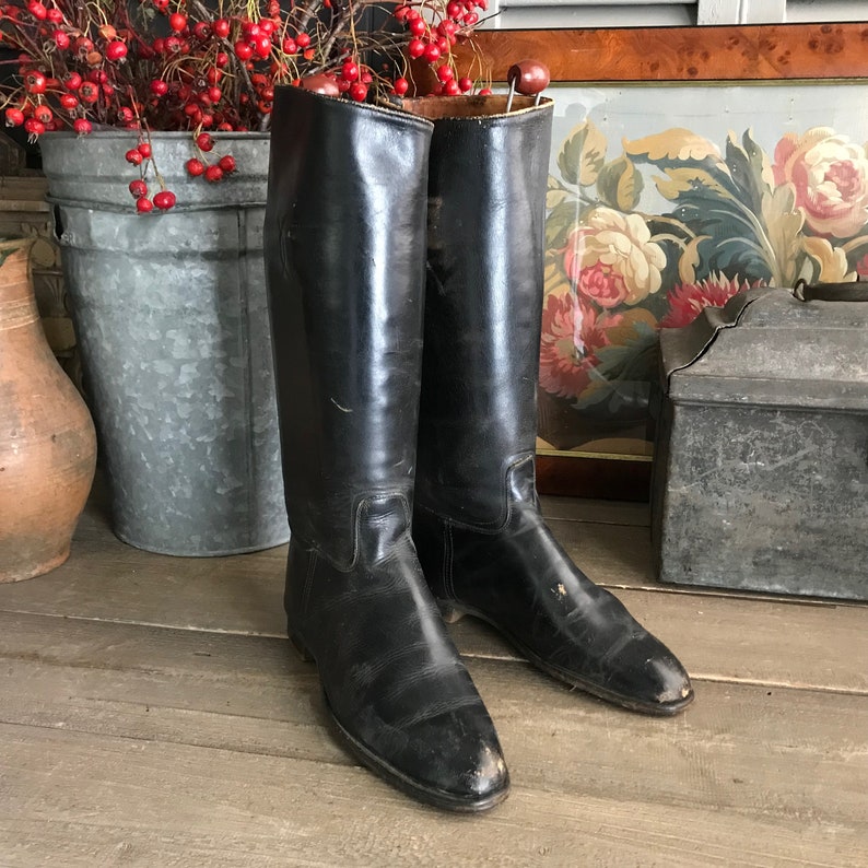 Black Riding Boots Vintage Antique Etsy