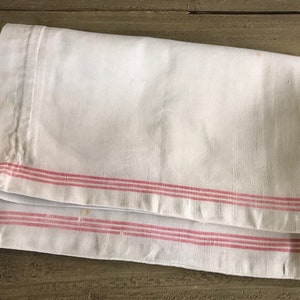 French Linen Sack, Red Stripe Ticking Laundry Cinch Bag, French Fabric Textiles image 3