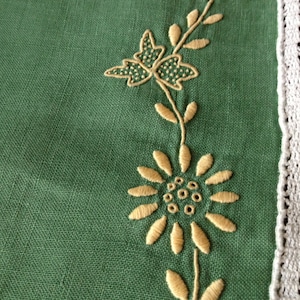 French Linen Ace Crochet Tablecloth Green Hand Embroidered - Etsy