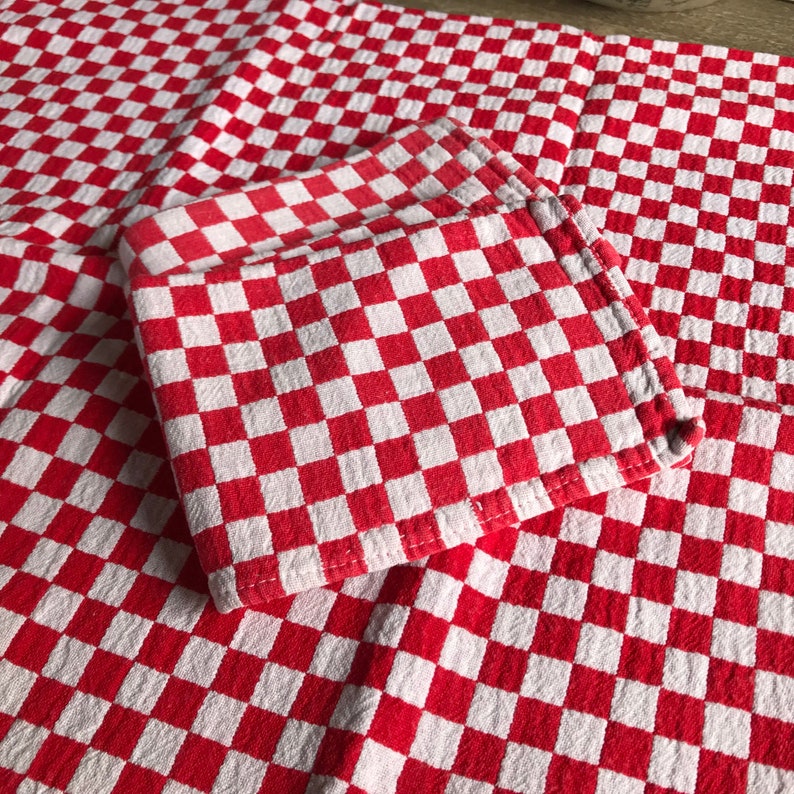 French Bistro Café Table Set, Red Check, Gingham, French Farmhouse Historical Textiles, Table Runner, Napkins, Set of 3 image 3