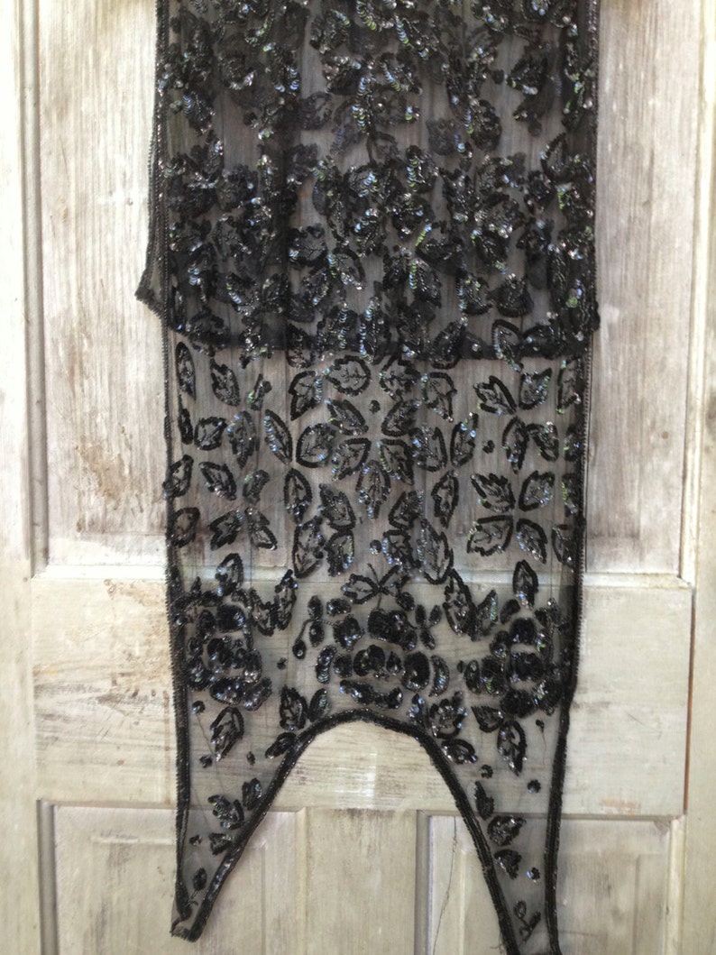 Sewing Project Material 1920s Panels Sequined Flapper Dress Black Silk Lace Tulle Dress Fabric