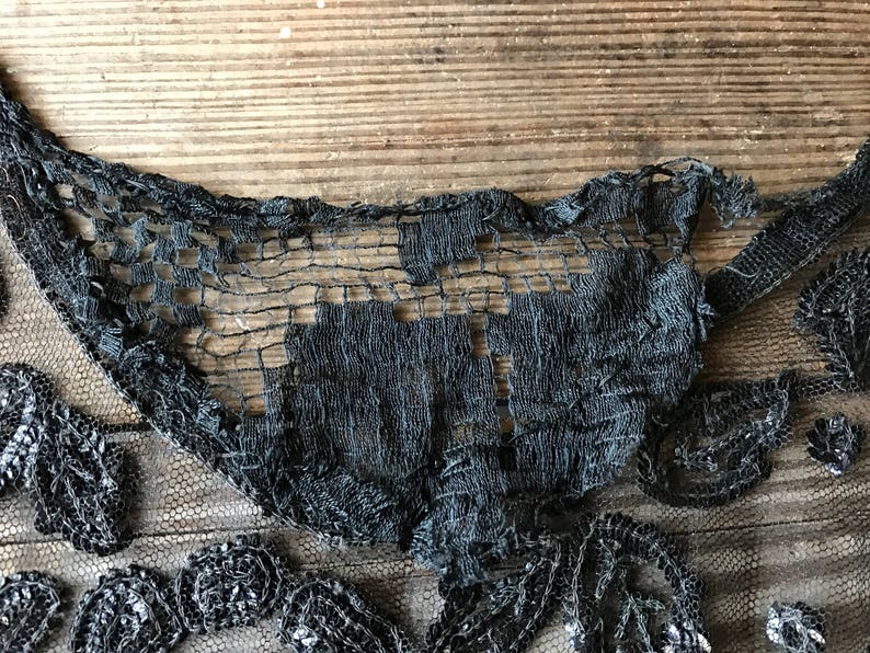 Sewing Project Material 1920s Panels Sequined Flapper Dress Black Silk Lace Tulle Dress Fabric