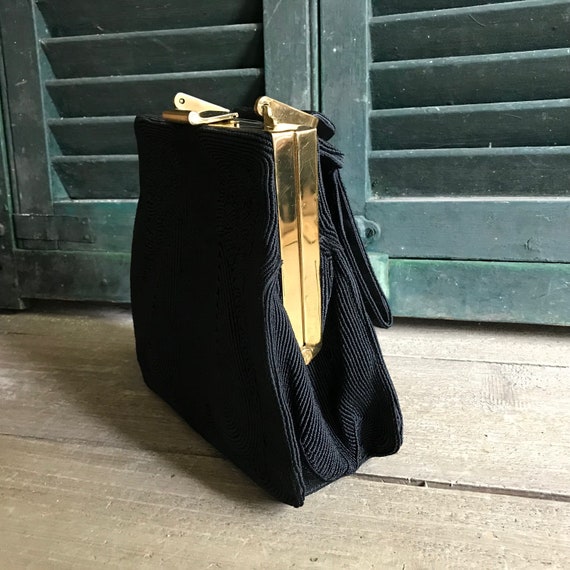 1940s Classic Black Handbag, Cotton Brocade Dress… - image 7