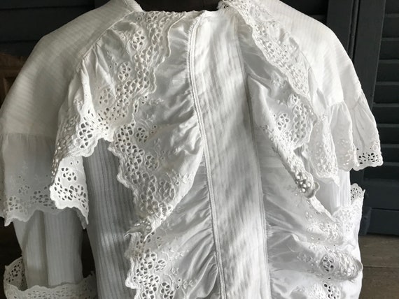 19th C Chemise Boys Ruffle Shirt Lace Hand Sewn R… - image 6