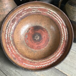 19th C French Redware Bowl, Slip Glaze, Terra Cotta, Earthenware Pottery, Provencal Cookware, French Farmhouse image 3