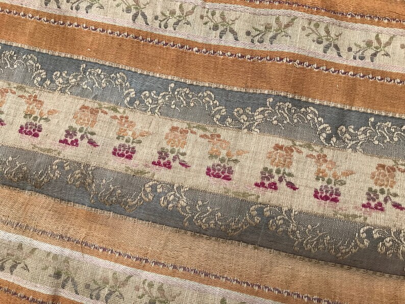 19th C French Brocade Curtain Panel, Upholstery Fabric, Cotton Linen Weave, Period Projects, Chateau Decor image 6