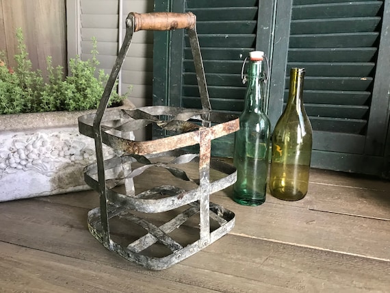 Vintage French Zinc/Galvanized Metal Eight Wine Bottle Carrier