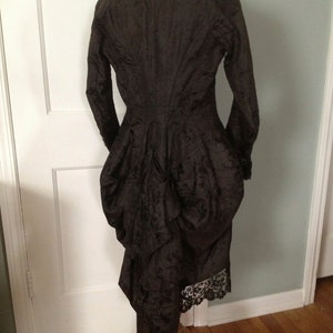 Victorian Silk Damask Jacket Bustle Black Chantilly Lace Handpainted Buttons Period Costume image 3