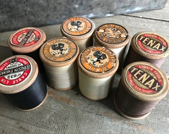 1 French Linen Thread Spool, Wood, Brown, Black Available
