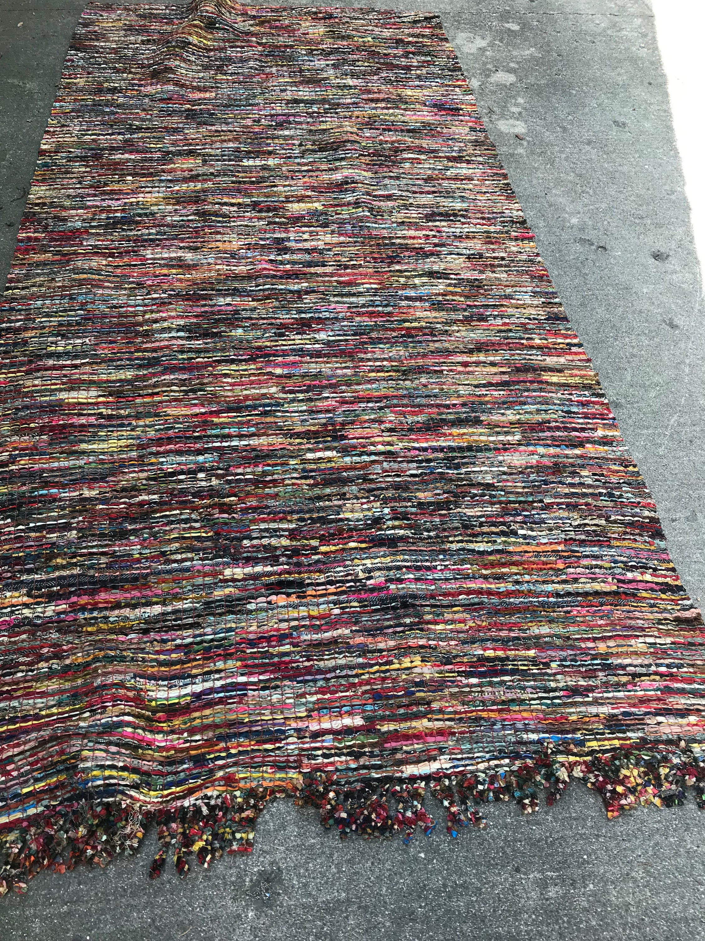 Folk Art Rag Rug, Hand Hooked Area Rug, 106 X 49, Wall Hanging ...