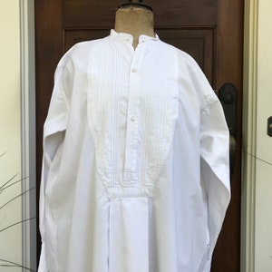 Antique French Mens Dress Shirt, Gents, White Cotton, Edwardian Era, Period Clothing image 3