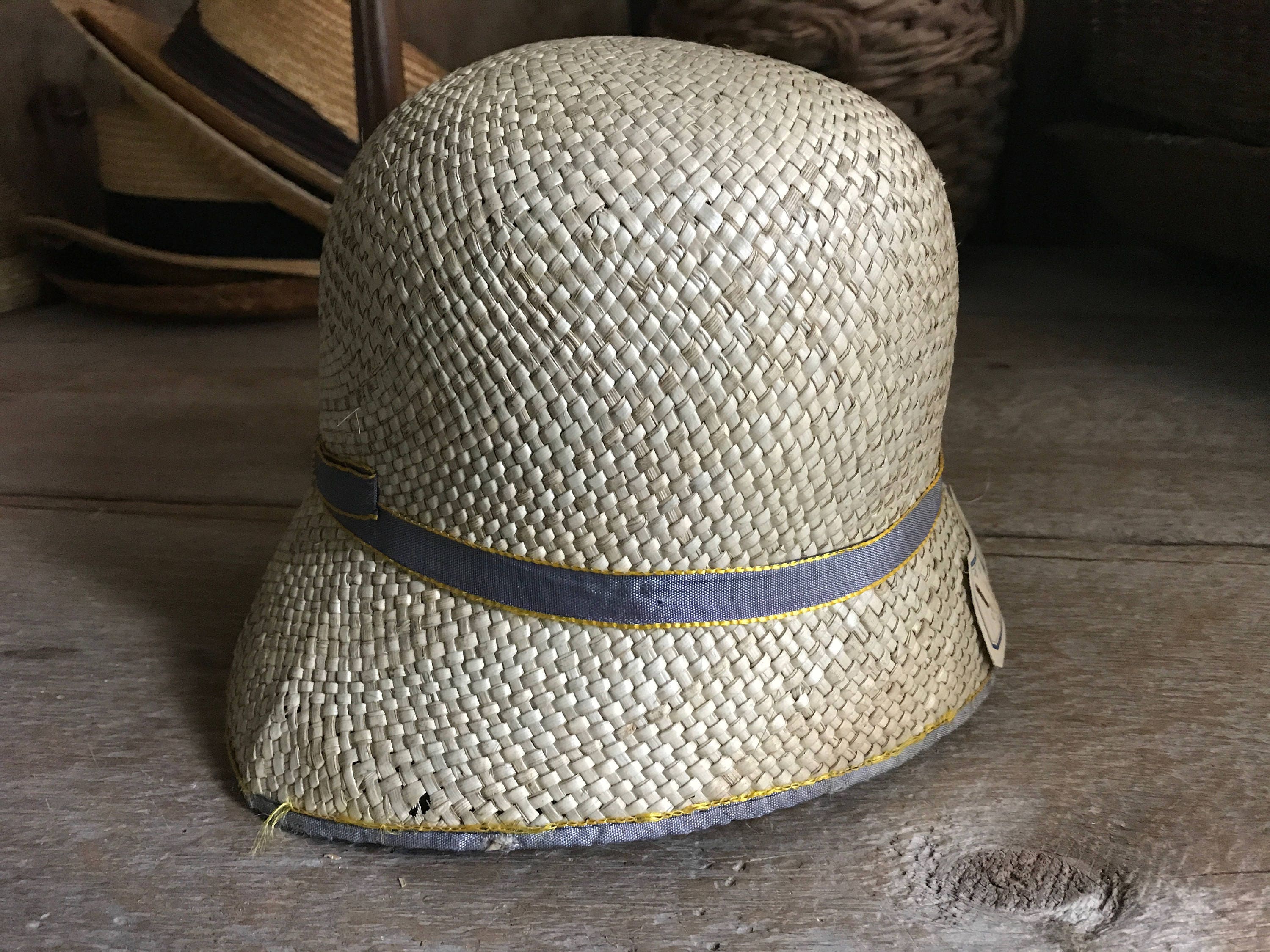 1920s French Straw Hat Flapper Cloche 