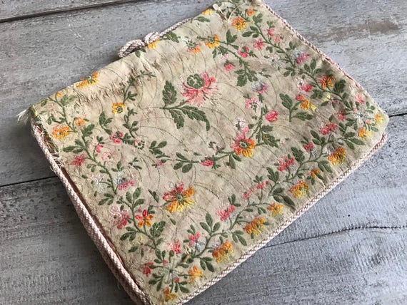 French Boudoir Case, Handkerchief Folder, Silk Flo