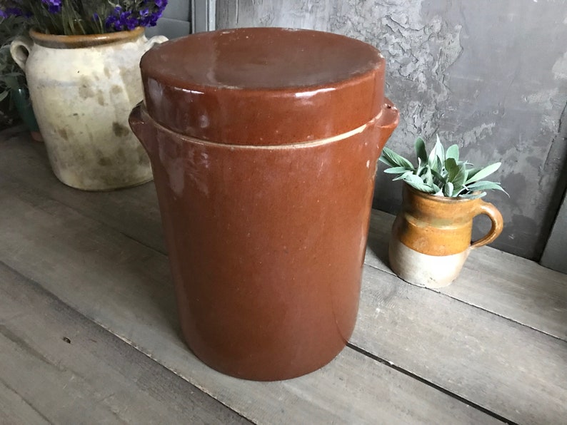 French Stoneware Jar With Lid Large Made in France Salt Etsy
