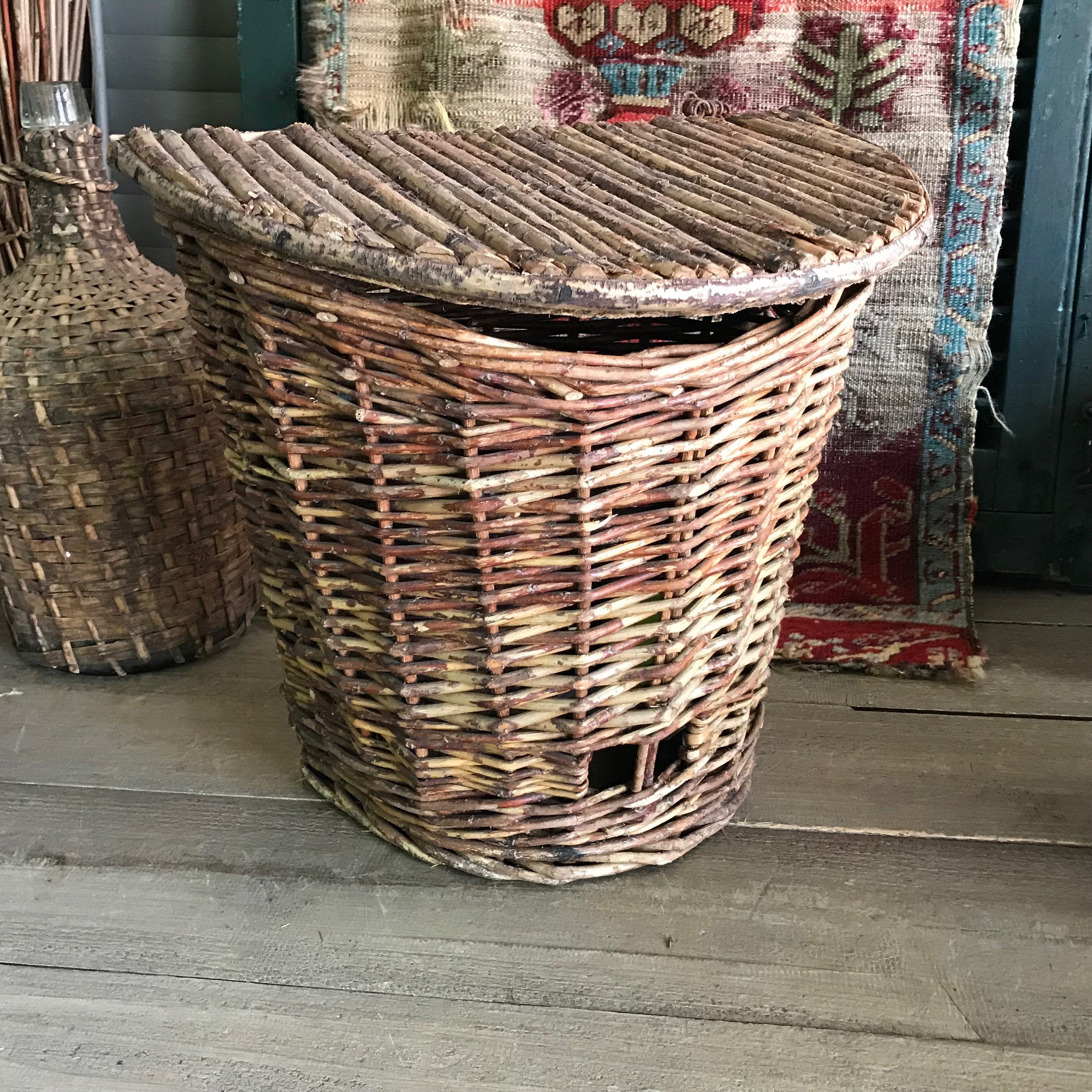 Wicker Fishing Basket, Bicycle, Bike, Garden Cabin Door Wall Decor