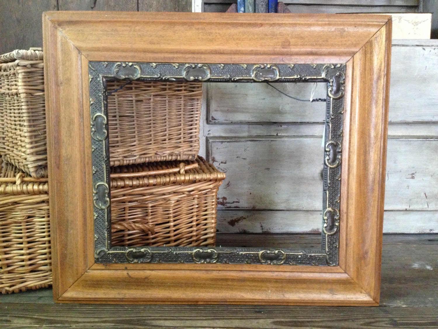 Antique Wood Picture Frame 22 inches Art Nouveau Gold Brown Etsy