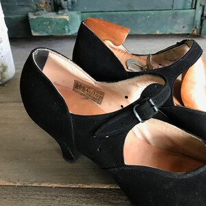 1940s Black Suede Shoes, Mary Jane Pumps, Custom Made, Chicago image 10