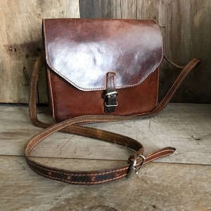 Vintage English Leather Handbag, Artisan Crafted, Chestnut Brown, Crossbody image 1