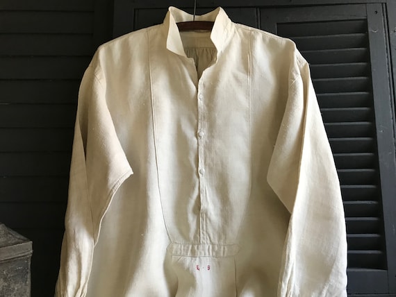 19th C French Chemise, Hemp, Linen Collar, Smock,… - image 2