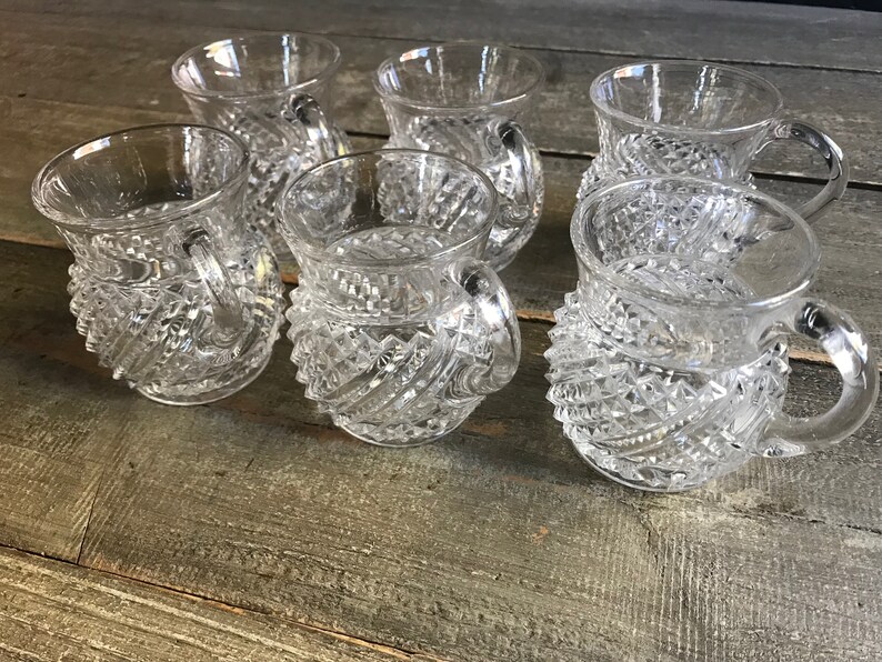 Antique Punch Glass Set, Cut Glass, Holiday Serving, Decor Set of 6, ca 1920s KA image 2