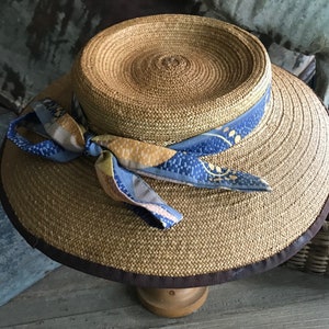 French Straw Garden Hat, Girls, Decorative Wall Hat, Ribbon Bow