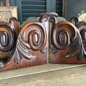 Pair French Architectural Wood Plaques, Handcarved Shell Acanthus Leaf Scroll Design, Armoire, Furniture, Wall Art Mount