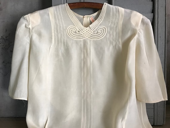 1930s Silk Blouse, Pure Silk, Handmade, Oyster Cr… - image 2