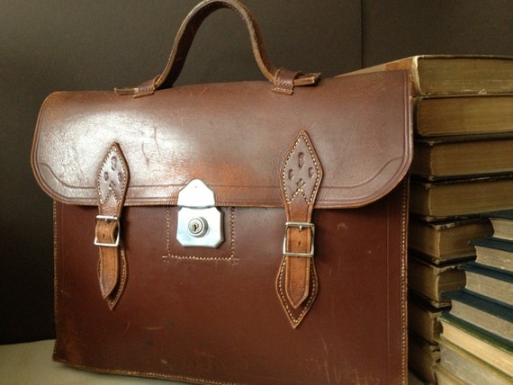 Brown Leather Briefcase Handcrafted in England, T… - image 1