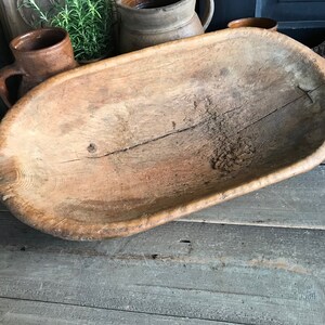 Antique Handcarved Wood Bowl, Primitive, Repair, Trencher, Cheese Trough, Dough Proofing Bowl, Rustic Farm Table, European Farmhouse Decor image 9