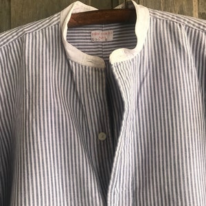 French Edwardian Chemise, Mens Dress Shirt, French Cuff, Indigo Stripe Cotton, 100k Chemises Original Paris Label image 3