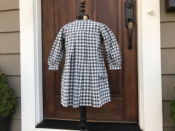 French Gingham Girls Pinafore Dress, Handsewn, Bl… - image 3