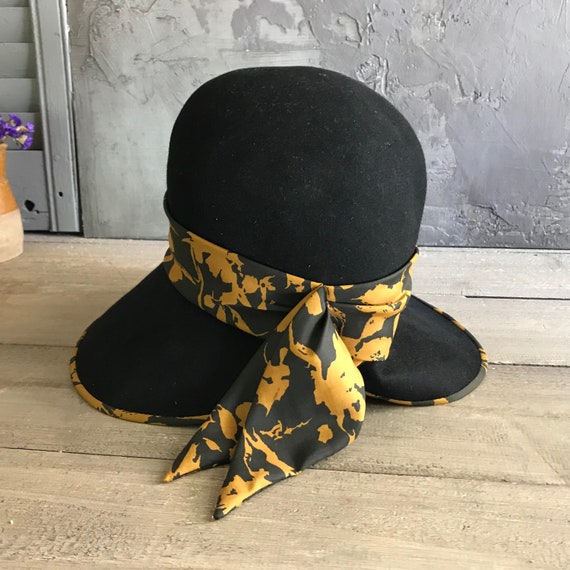 1960s Mr John Jr Black Felt Hat, Wide Floppy Brim
