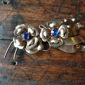 1930s Silver Plate Brooch Pin Cobalt Blue Stones Jewelry Hallmarked image 5