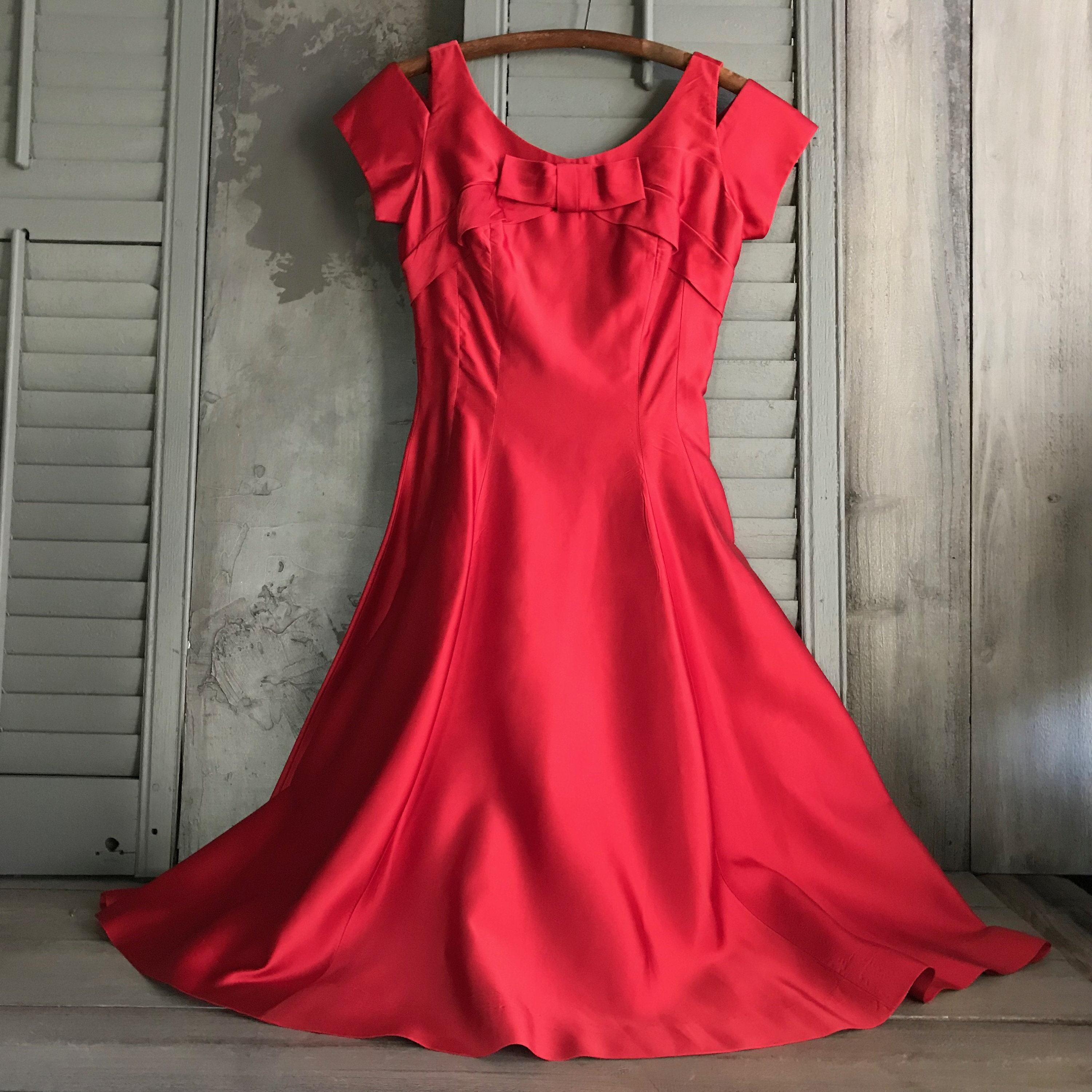 1950s Red Satin Formal Dress, Jr Theme, New York, Mid Century Formal Attire, Bridesmaid Dress, New York