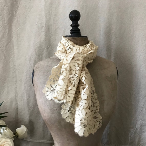 Victorian Floral Lace Silk Stole, Shawl, Jabot, Co