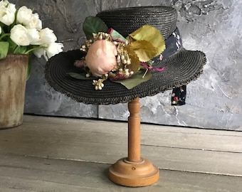 Antique Straw Hat, Floral, Antique Civil War Era, Victorian 1860s to 1880s Era