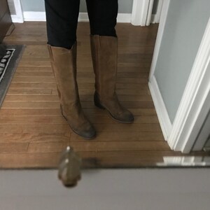 Vintage Tan Suede Boots, Knee High, Camel, Distressed Style, 90s Fashion, 39 EU, 8,5 US image 17