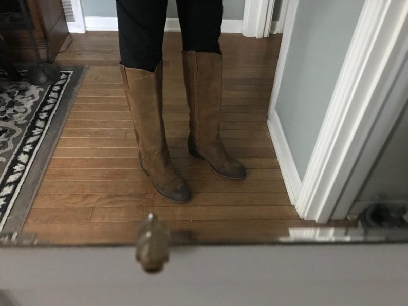 Vintage Tan Suede Boots, Knee High, Camel, Distressed Style, 90s Fashion, 39 EU, 8,5 US image 17