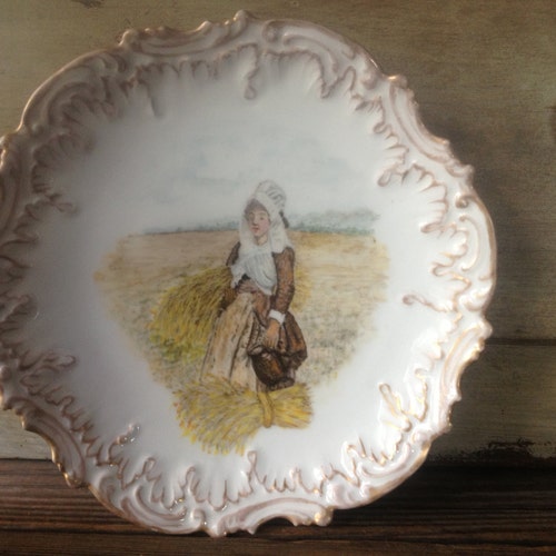 French Coiffe Limoges store Plate Handpainted Porcelain Hallmarked French Farmhouse Harvest