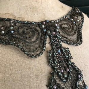 Antique Beaded Dress Appliqué, Accessory, Black tulle, Glass Beads, Restoration Project, Costume Design image 1
