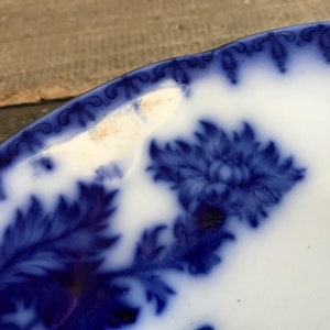 French Faïence Dinner Plate, Flow Blue, Indigo, Collectible, Damages image 8